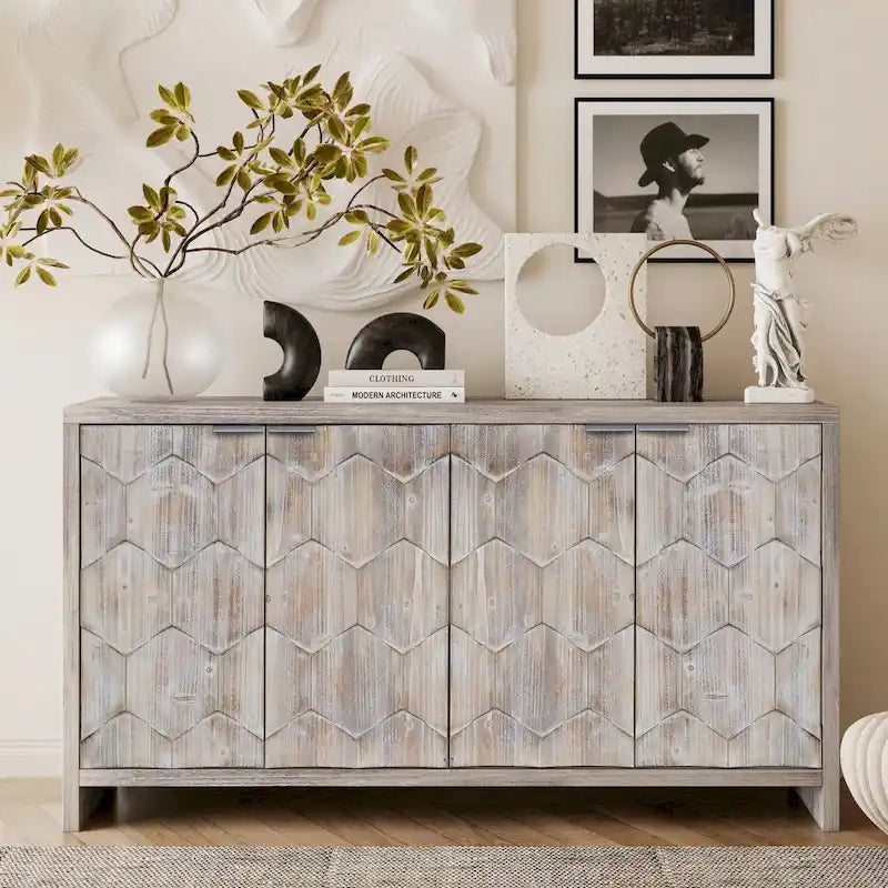 Farmhouse Style 4-Door Wooden Sideboard Buffet Cabinet