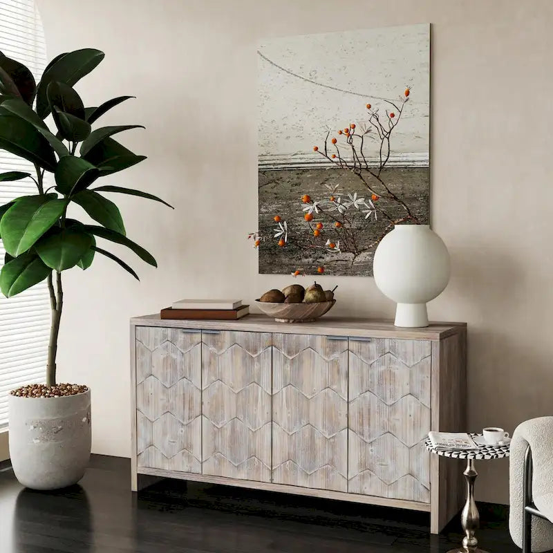 Farmhouse Style 4-Door Wooden Sideboard Buffet Cabinet