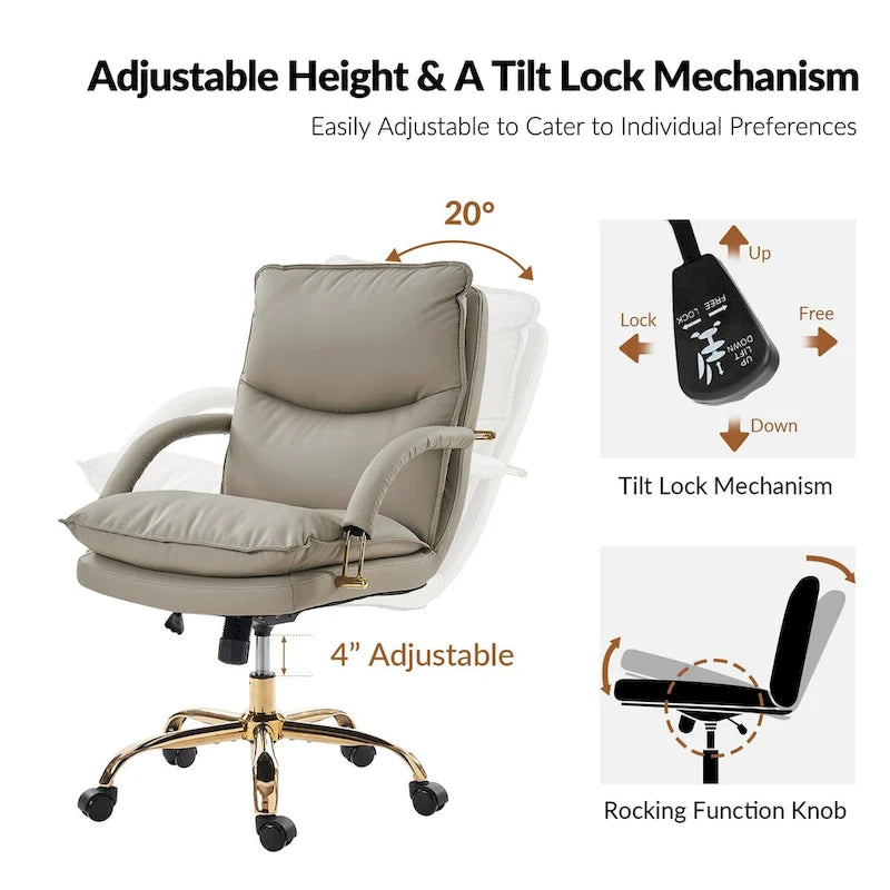 Modern Faux Leather Adjustable Height Tilting Office Chair with 360° Swivel & Metal Base