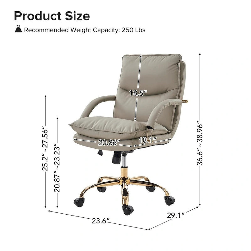 Modern Faux Leather Adjustable Height Tilting Office Chair with 360° Swivel & Metal Base