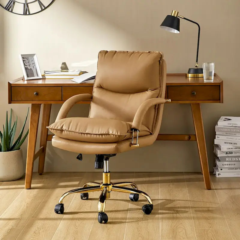 Modern Faux Leather Adjustable Height Tilting Office Chair with 360° Swivel & Metal Base