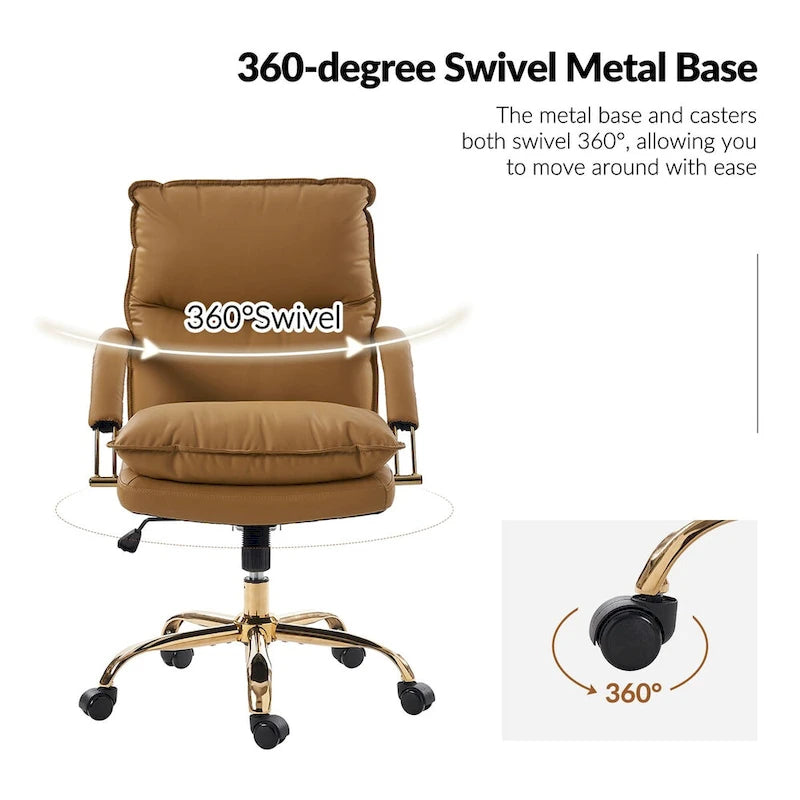 Modern Faux Leather Adjustable Height Tilting Office Chair with 360° Swivel & Metal Base