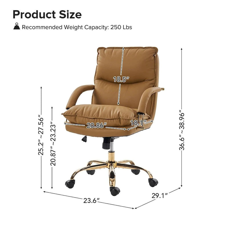 Modern Faux Leather Adjustable Height Tilting Office Chair with 360° Swivel & Metal Base
