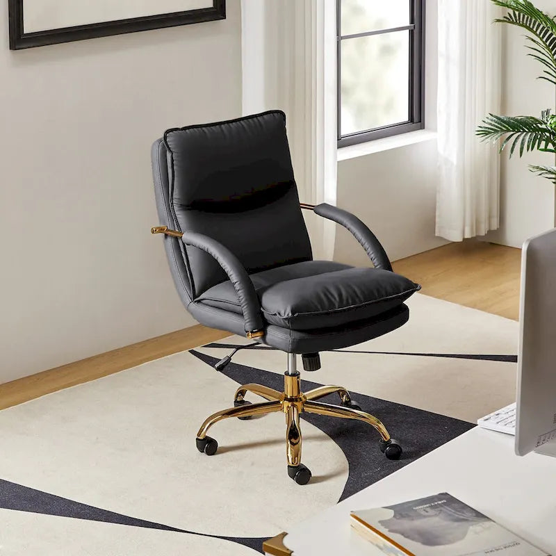 Modern Faux Leather Adjustable Height Tilting Office Chair with 360° Swivel & Metal Base