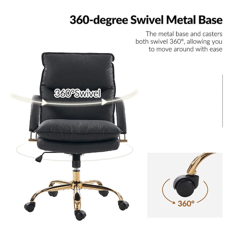 Modern Faux Leather Adjustable Height Tilting Office Chair with 360° Swivel & Metal Base