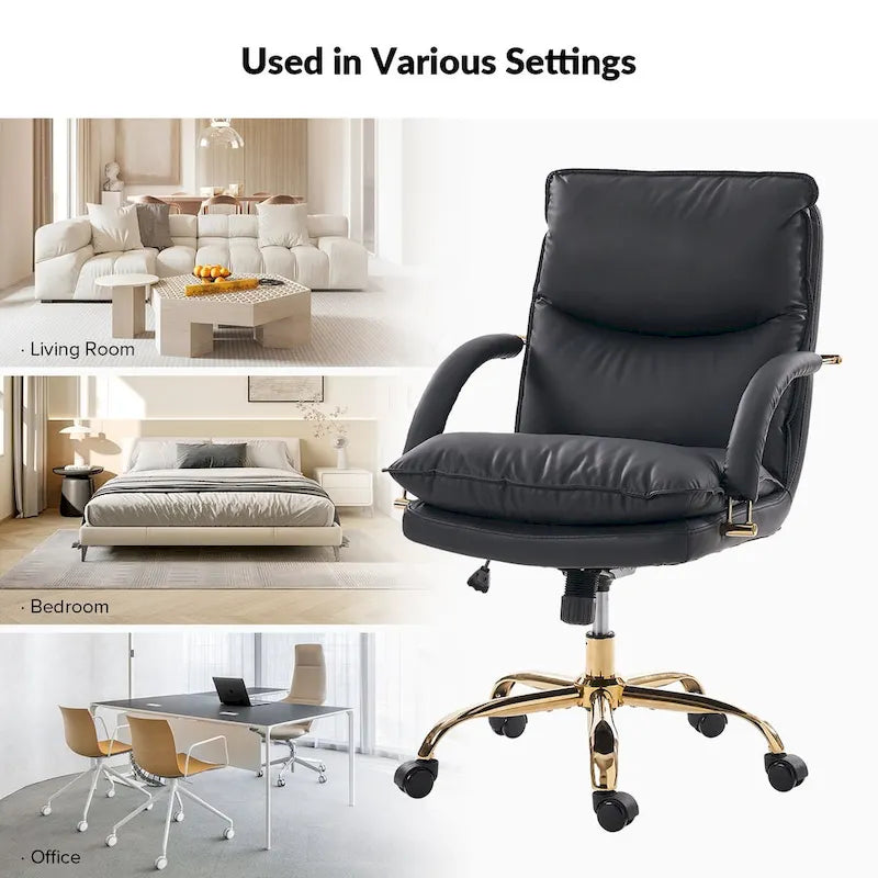 Modern Faux Leather Adjustable Height Tilting Office Chair with 360° Swivel & Metal Base