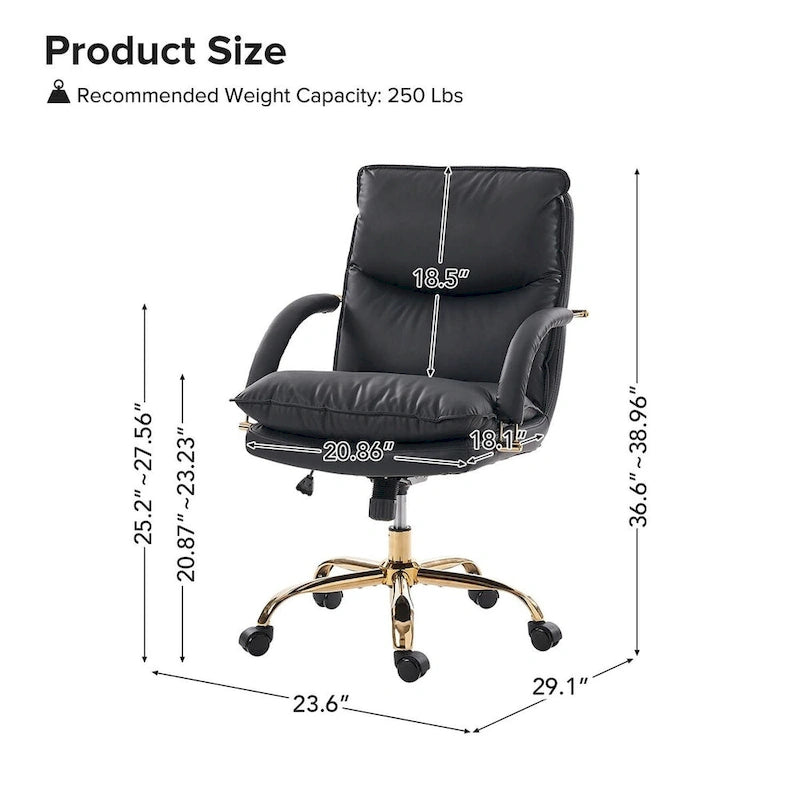 Modern Faux Leather Adjustable Height Tilting Office Chair with 360° Swivel & Metal Base