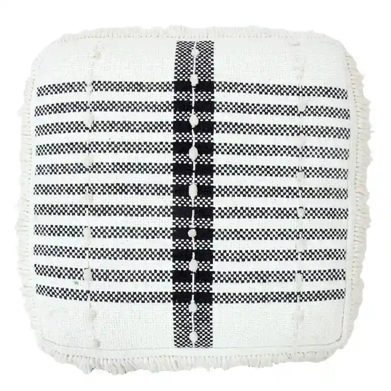 18-Inch White 100% Cotton Ottoman – Decorative & Functional Accent Seat