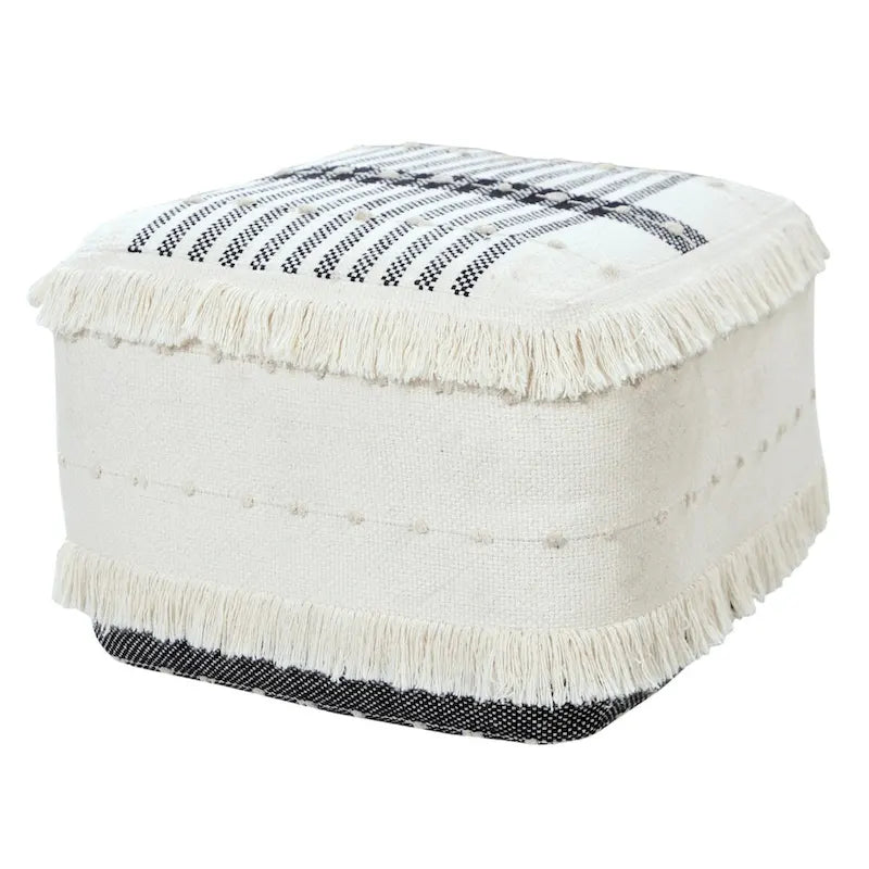 18-Inch White 100% Cotton Ottoman – Decorative & Functional Accent Seat