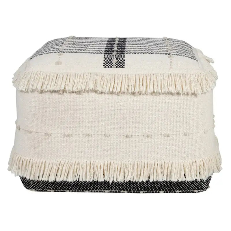 18-Inch White 100% Cotton Ottoman – Decorative & Functional Accent Seat