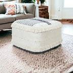 18-Inch White 100% Cotton Ottoman – Decorative & Functional Accent Seat