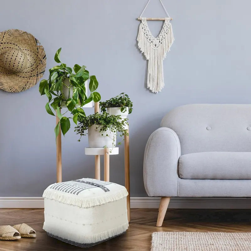 18-Inch White 100% Cotton Ottoman – Decorative & Functional Accent Seat