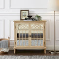 Mid-Century Modern Wood Accent Cabinet with Mirrored Doors & Brass Handles – Sideboard Buffet