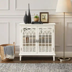 Mid-Century Modern Wood Accent Cabinet with Mirrored Doors & Brass Handles – Sideboard Buffet
