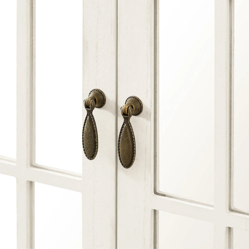 Mid-Century Modern Wood Accent Cabinet with Mirrored Doors & Brass Handles – Sideboard Buffet