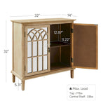 Mid-Century Modern Wood Accent Cabinet with Mirrored Doors & Brass Handles – Sideboard Buffet