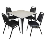 48" Square Breakroom Table with Tapered Legs & 4 Stack Chairs – Maple/Black