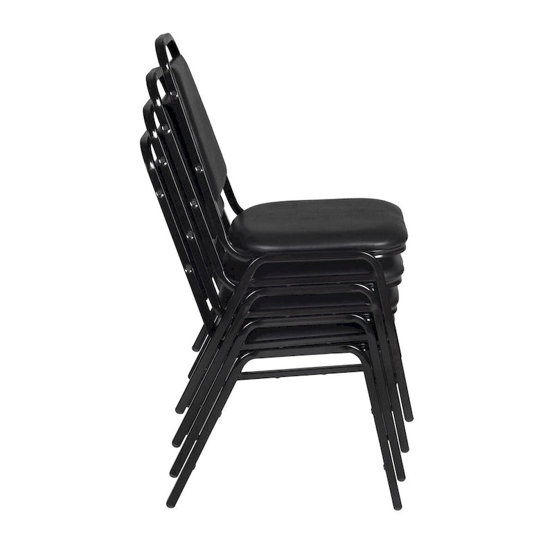 48" Square Breakroom Table with Tapered Legs & 4 Stack Chairs – Maple/Black