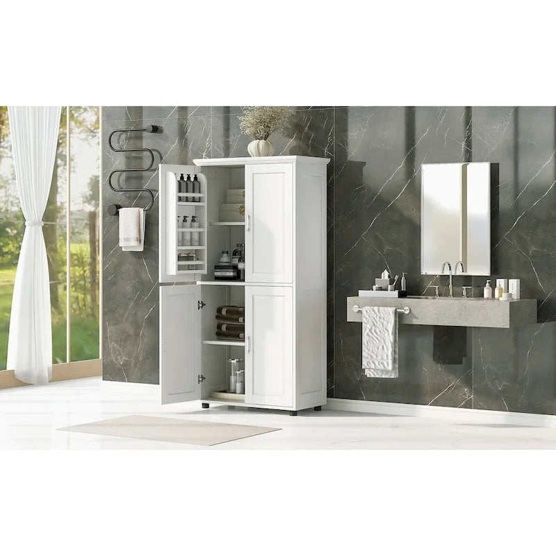 Tall and Wide Bathroom Floor Storage Cabinet, Bathroom Storage Unit, Freestanding Cabinet with 4 Doors, Adjustable Shelves