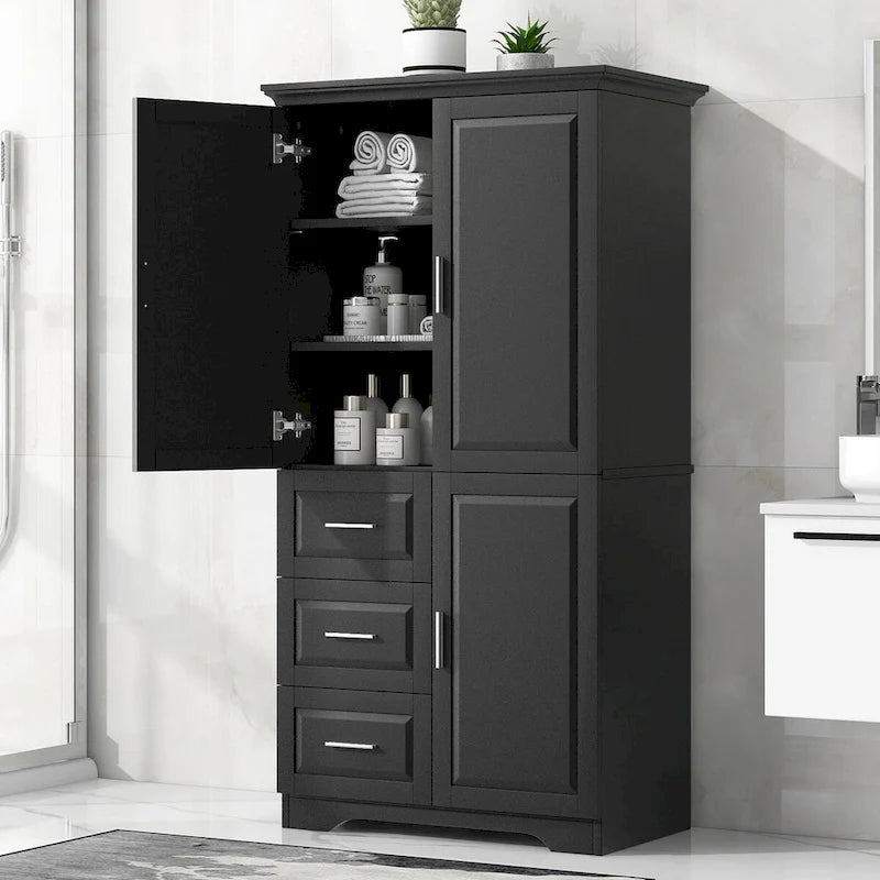 Tall and Wide Storage Cabinet with Doors and Three Drawers
